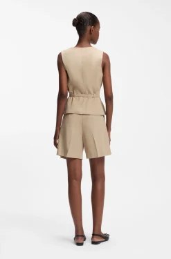 Belted regular-fit vest in cotton and hemp