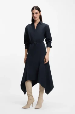 Belted shirt dress in cotton poplin
