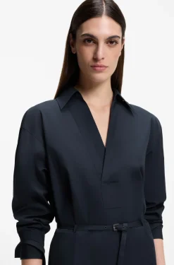 Belted shirt dress in cotton poplin