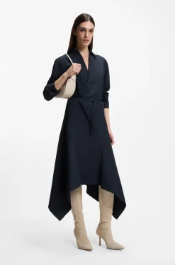 Belted shirt dress in cotton poplin