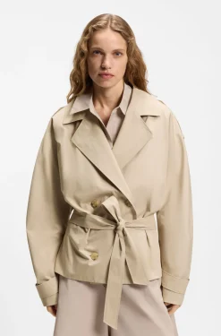 Belted short coat in cotton poplin