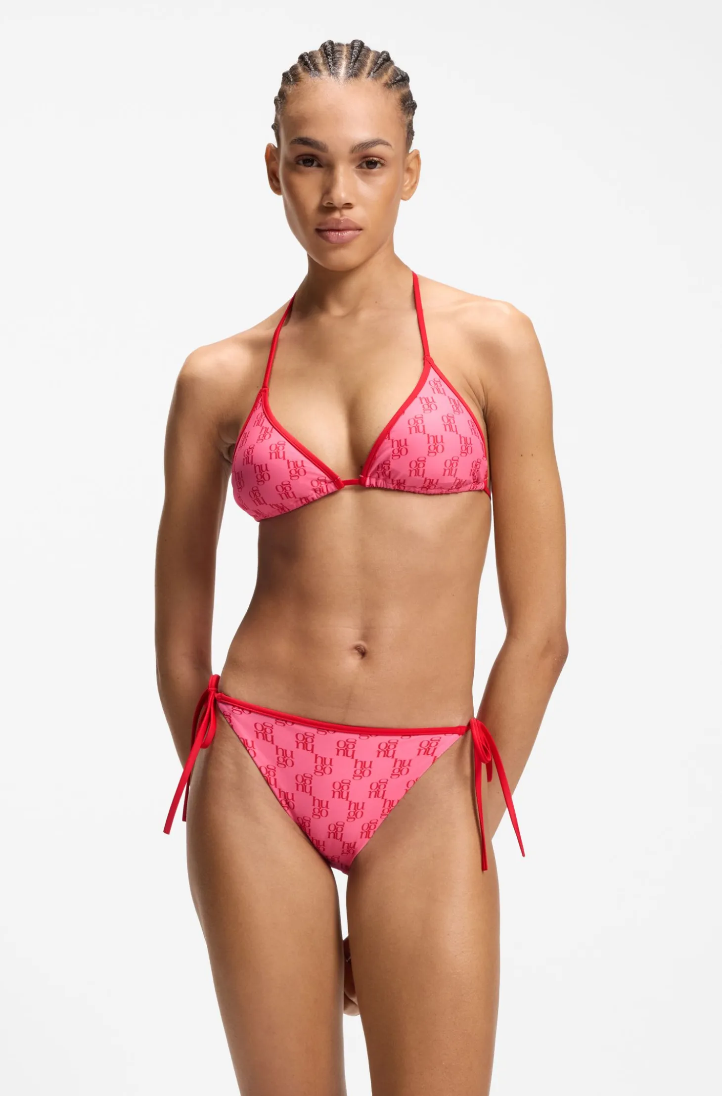 Bikini bottoms with printed stacked logos