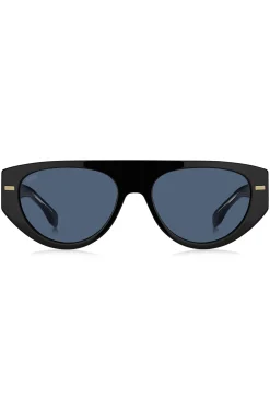 Bio-acetate black sunglasses with patterned rivets