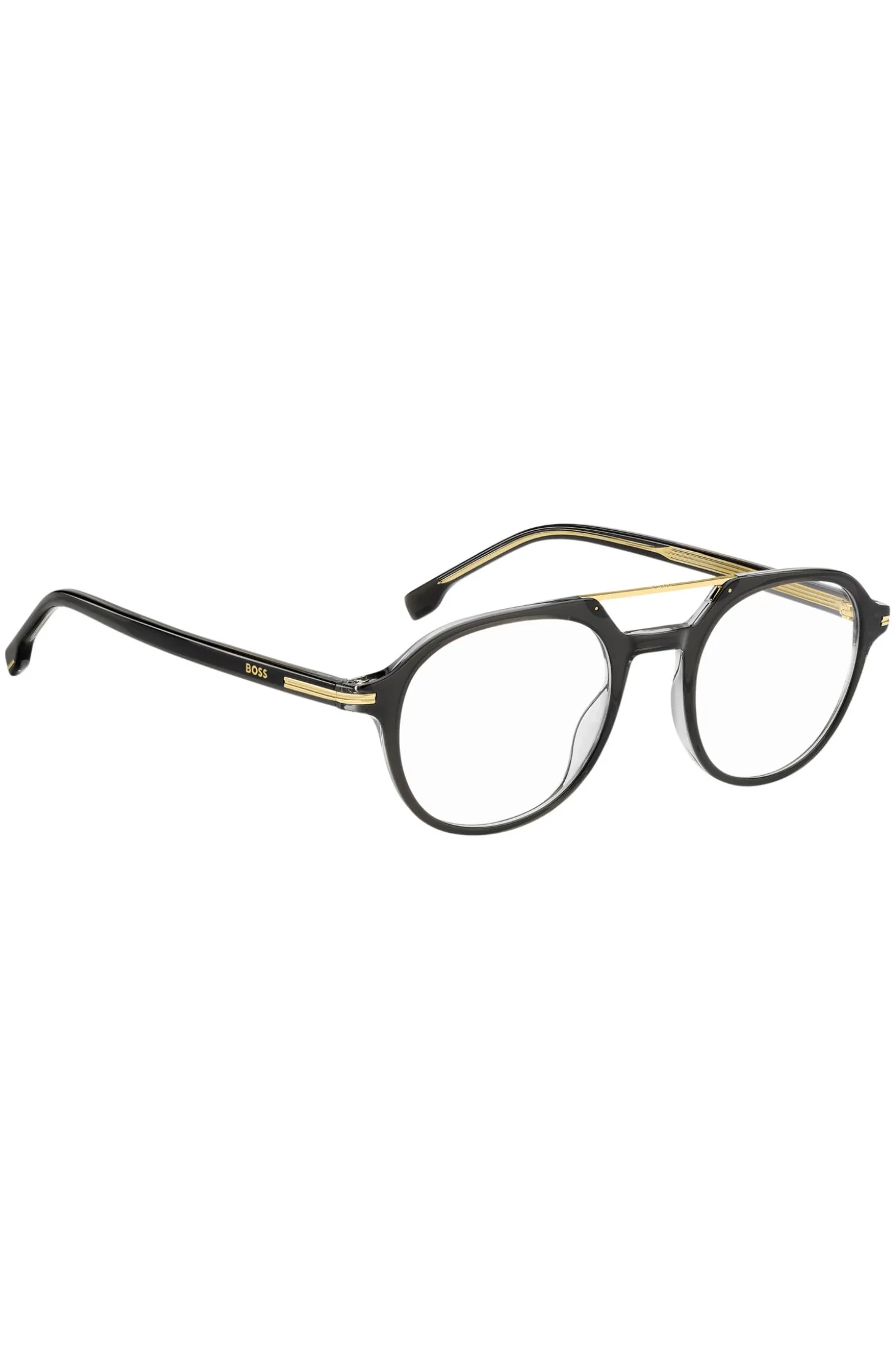 Black-acetate optical frames with gold-tone metal bridge