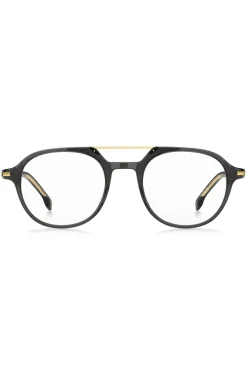 Black-acetate optical frames with gold-tone metal bridge