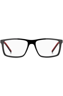 Black-acetate optical frames with cut-out logo