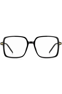 Black-acetate optical frames with gold-tone temples