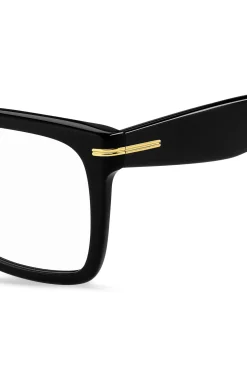 Black-acetate optical frames with gold-tone hinges