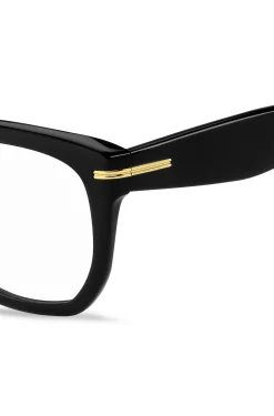 Black-acetate optical frames with gold-tone hinges