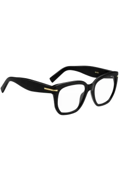 Black-acetate optical frames with gold-tone hinges