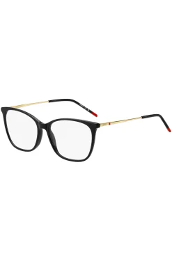 Black-acetate optical frames with gold-tone temples