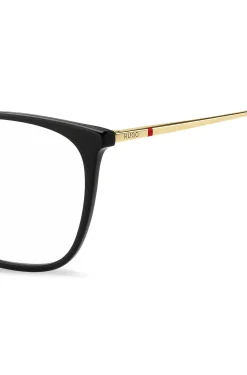 Black-acetate optical frames with gold-tone temples