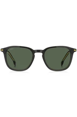 Black-acetate sunglasses with gold-tone trims
