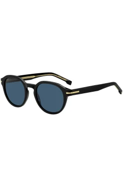 Black-acetate sunglasses with gold-tone hinges