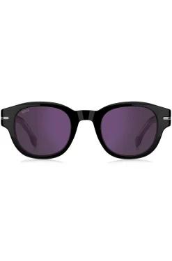 Black-acetate sunglasses with violet lenses