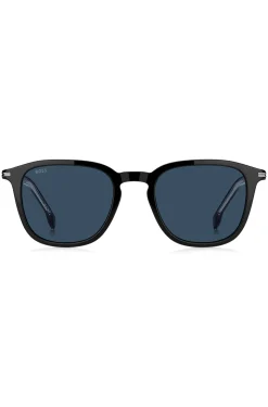 Black-acetate sunglasses with silver-tone trims