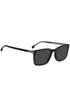 Black-acetate sunglasses with silver-tone trims