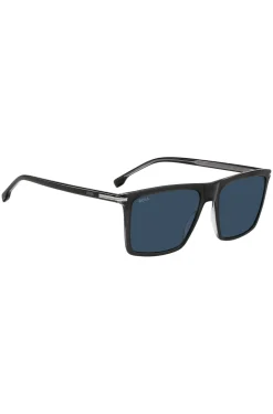 Black-acetate sunglasses with temple stripe