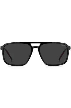 Black-acetate sunglasses with rubber logo