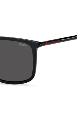 Black-acetate sunglasses with tubular temples