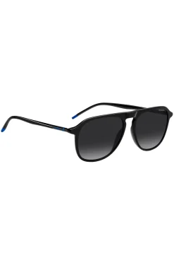 Black-acetate sunglasses with tubular metal temples