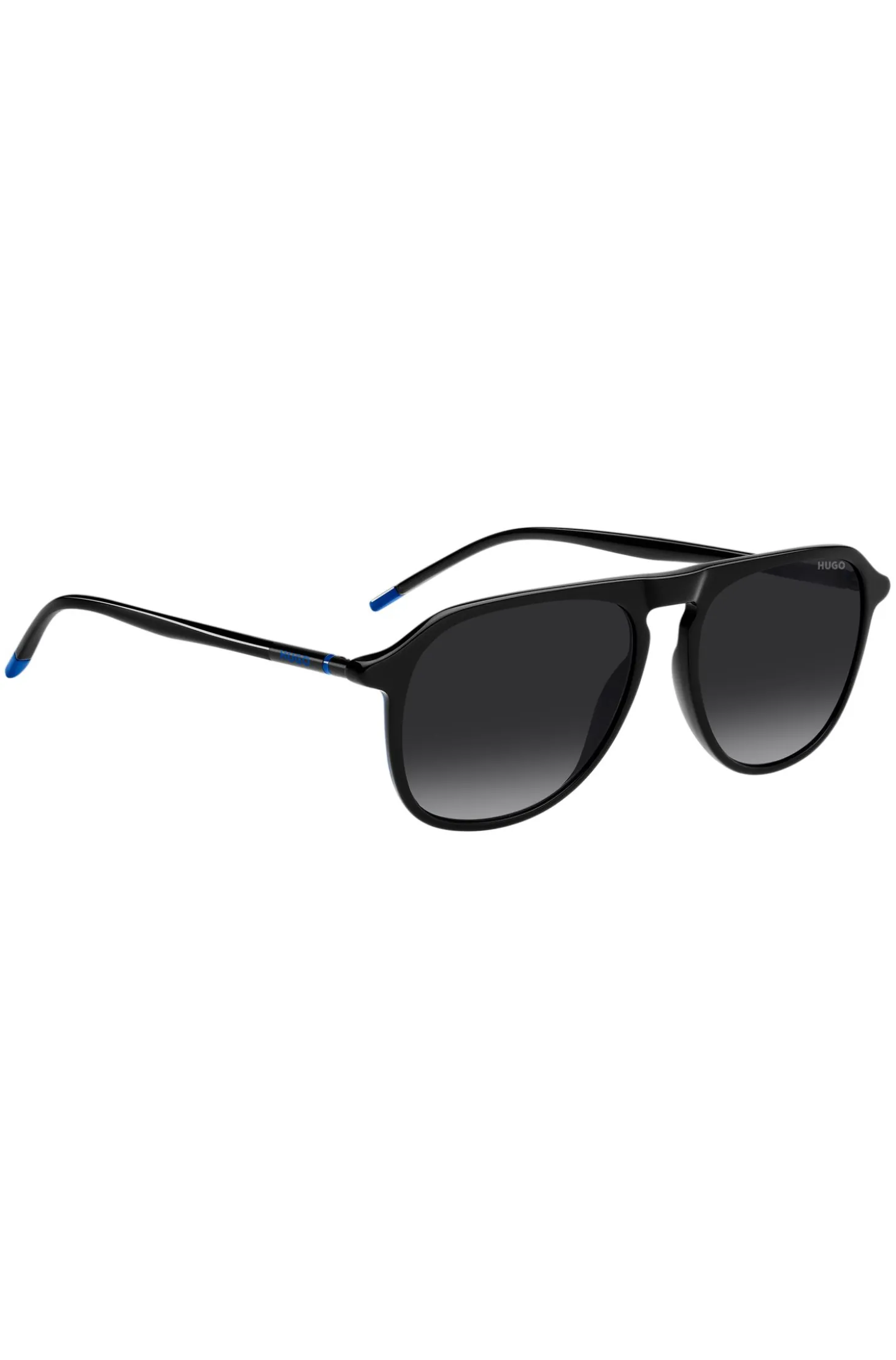 Black-acetate sunglasses with tubular metal temples