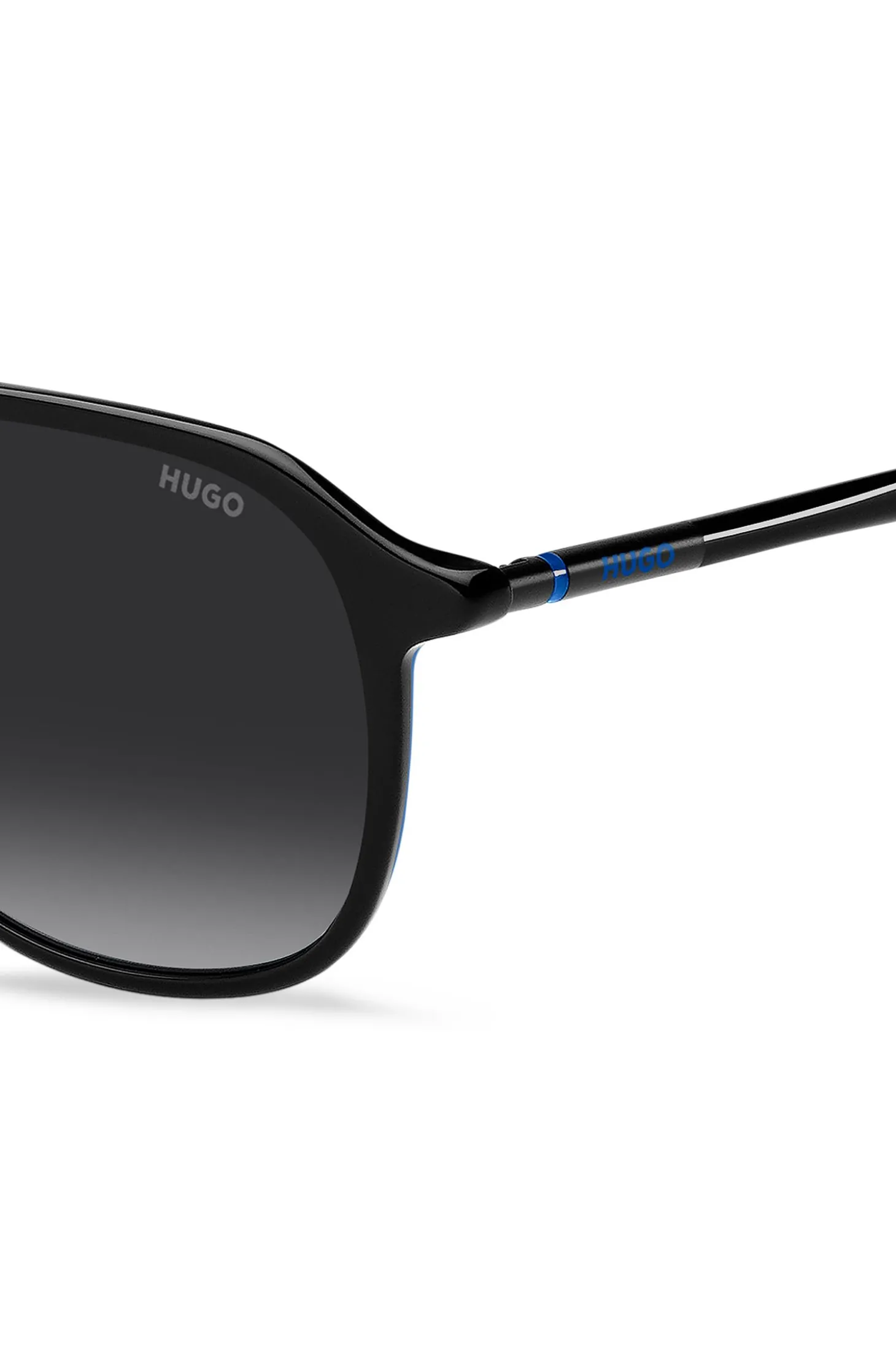 Black-acetate sunglasses with tubular metal temples