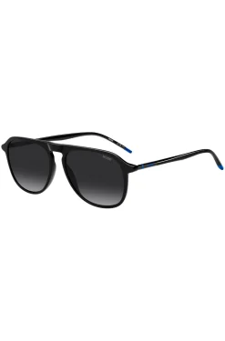 Black-acetate sunglasses with tubular metal temples