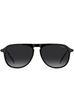 Black-acetate sunglasses with tubular metal temples
