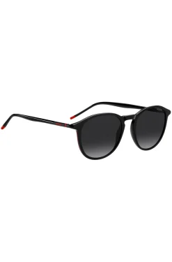 Black-acetate sunglasses with tubular metal temples