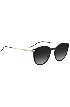 Black-acetate sunglasses with gold-tone temples