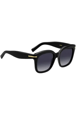 Black-acetate sunglasses with gold-tone hinges