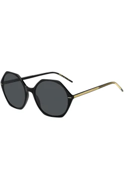 Black-acetate sunglasses with angular frames