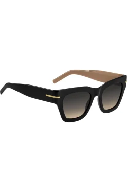 Black-acetate sunglasses with chain strap