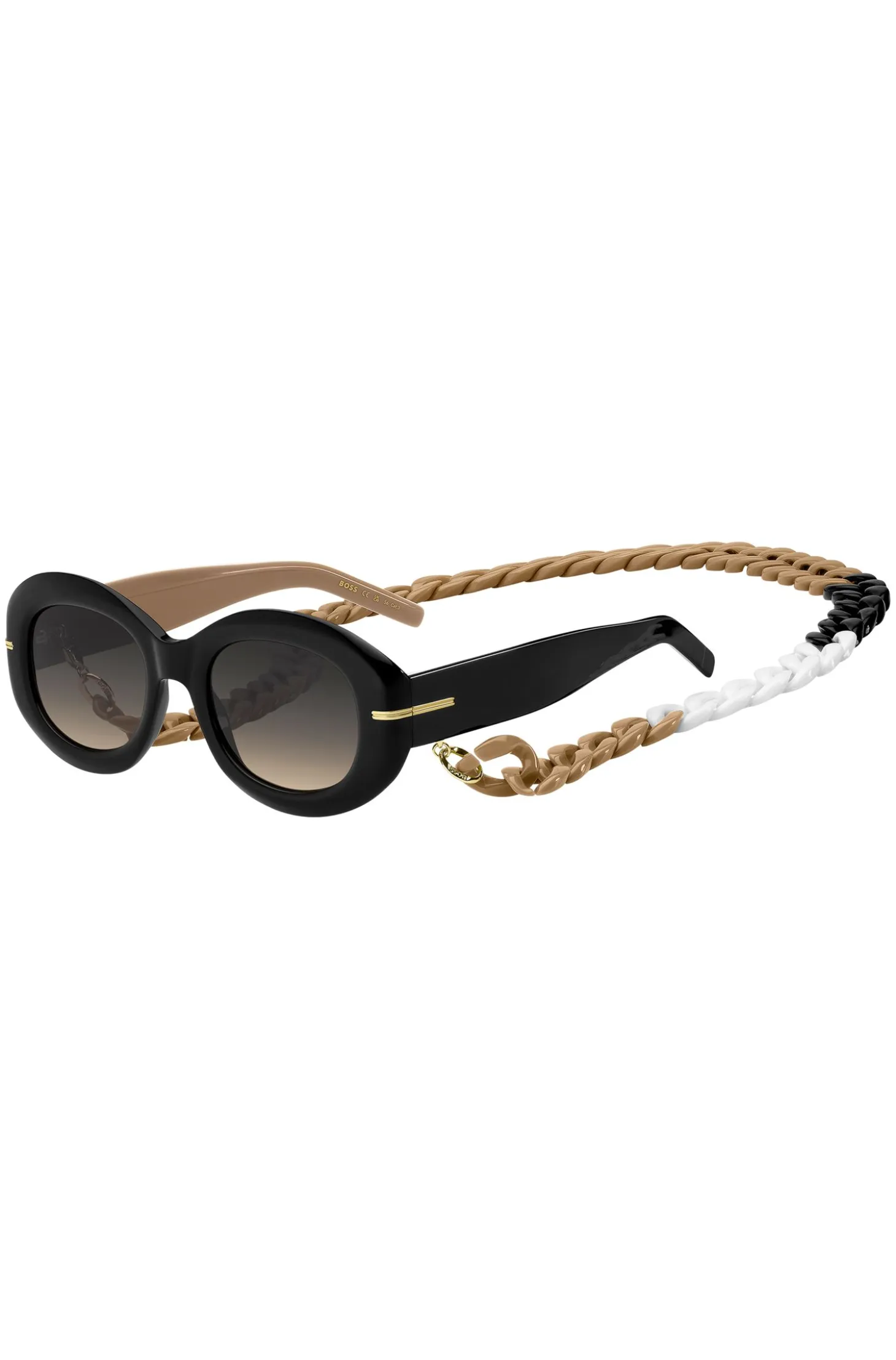Black-acetate sunglasses with chain strap