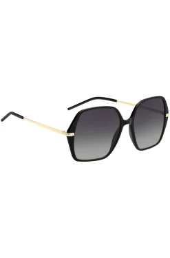 Black-acetate sunglasses with gold-tone temples