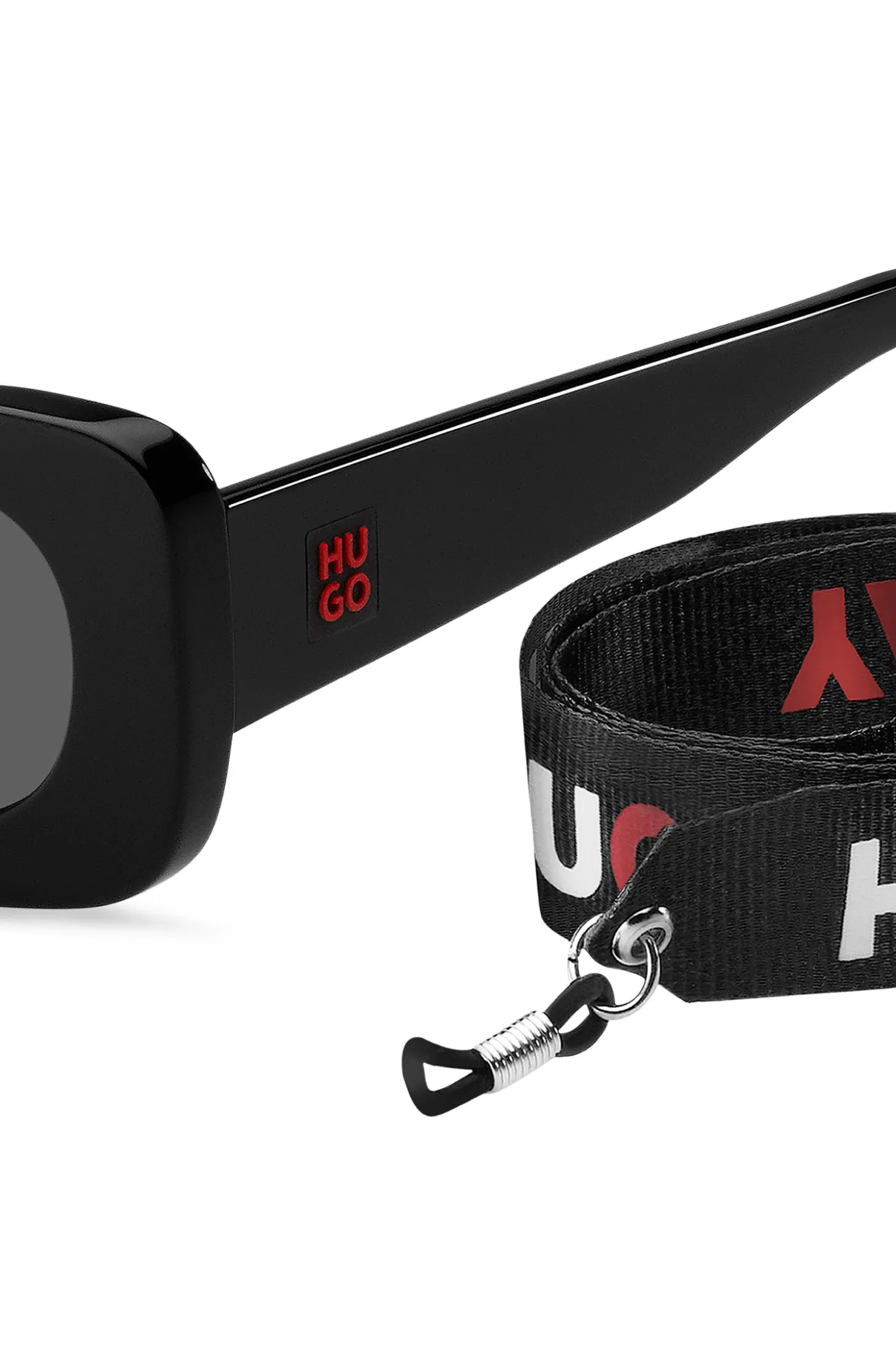 Black-acetate sunglasses with detachable slogan strap