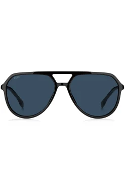 Black-acetate sunglasses with metallic logo insert
