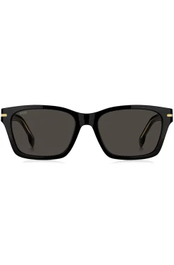 Black-acetate sunglasses with gold-tone hinges