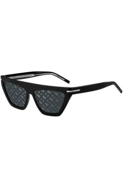 Black-acetate sunglasses with monogram-patterned lenses
