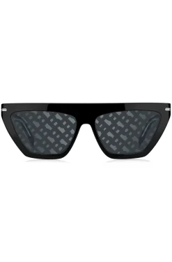 Black-acetate sunglasses with monogram-patterned lenses