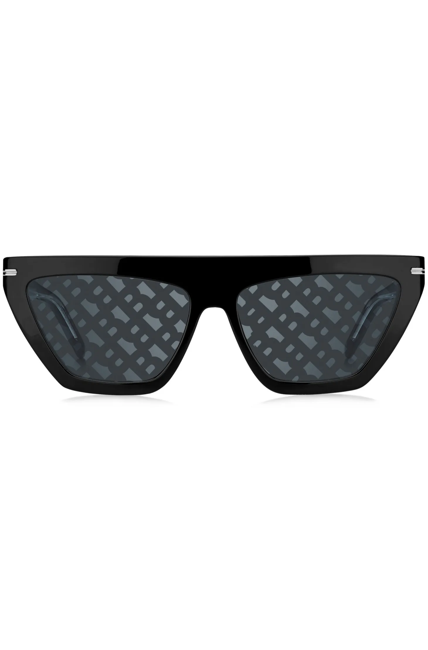 Black-acetate sunglasses with monogram-patterned lenses