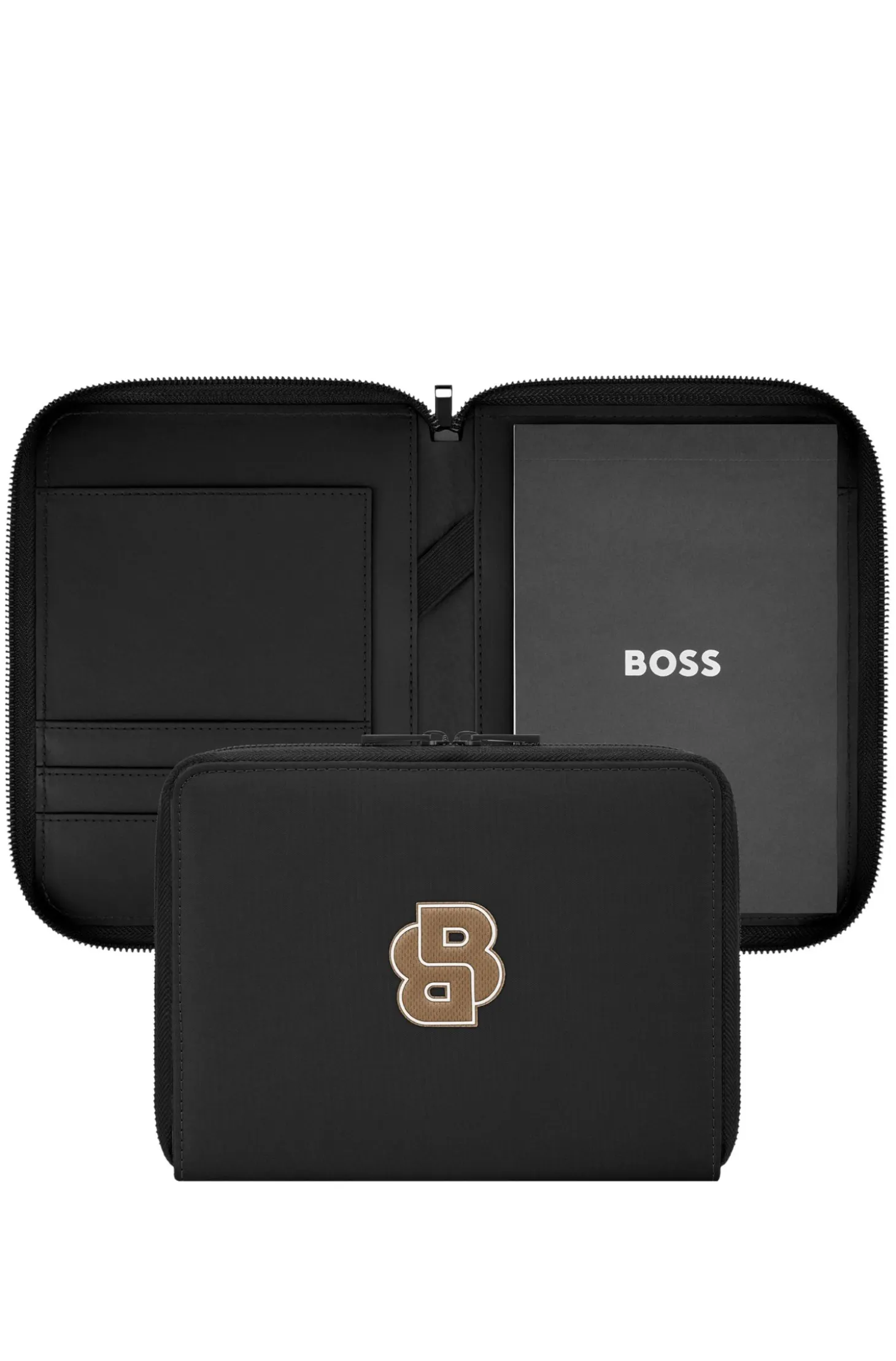 Black A5 conference folder with Double B patch
