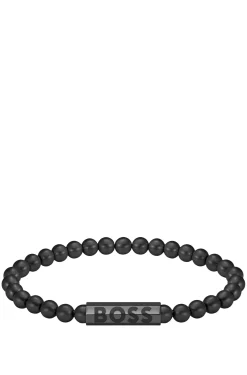 Black-beaded cuff with logo closure