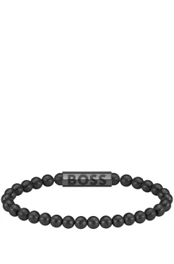 Black-beaded cuff with logo closure
