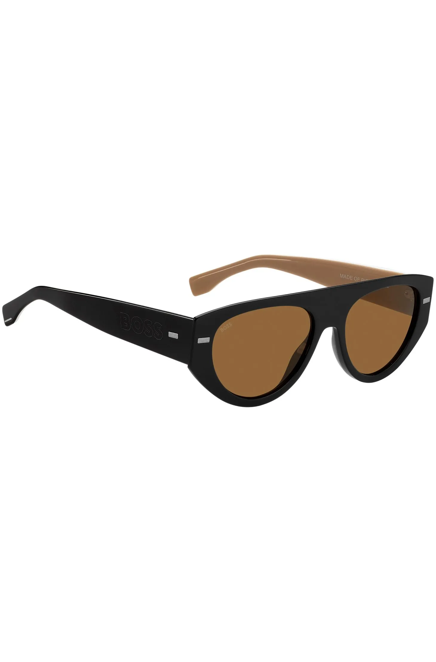 Black bio-acetate sunglasses with lasered-logo temples