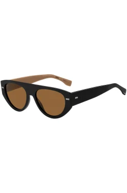 Black bio-acetate sunglasses with lasered-logo temples