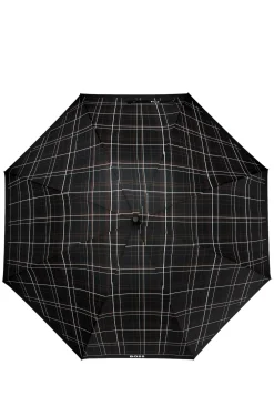 Black checked city umbrella with faux-leather handle