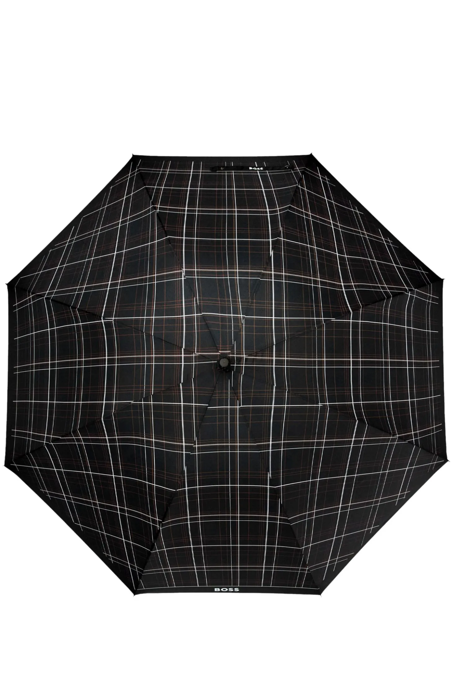 Black checked city umbrella with faux-leather handle