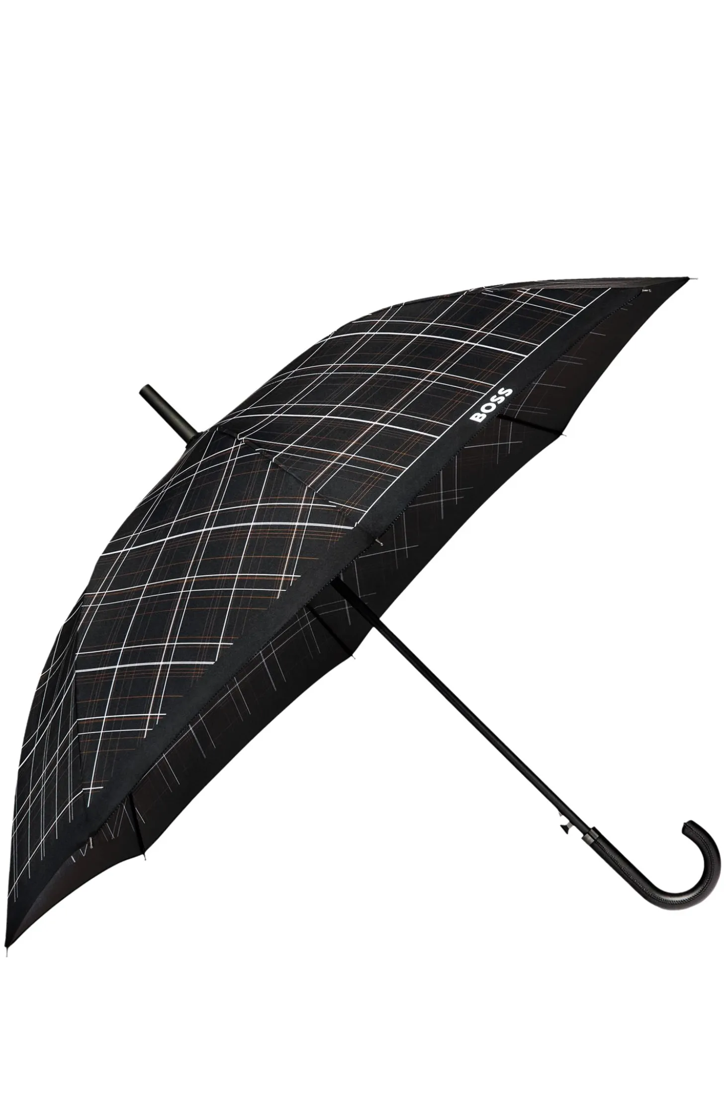 Black checked city umbrella with faux-leather handle